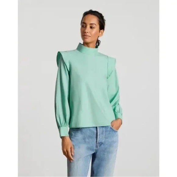 Everlane Top Ruffle Green - Picture 2 of 6